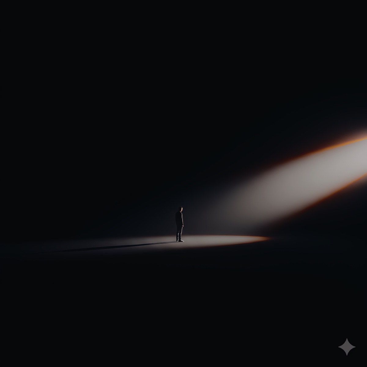 A figure standing in a beam of light