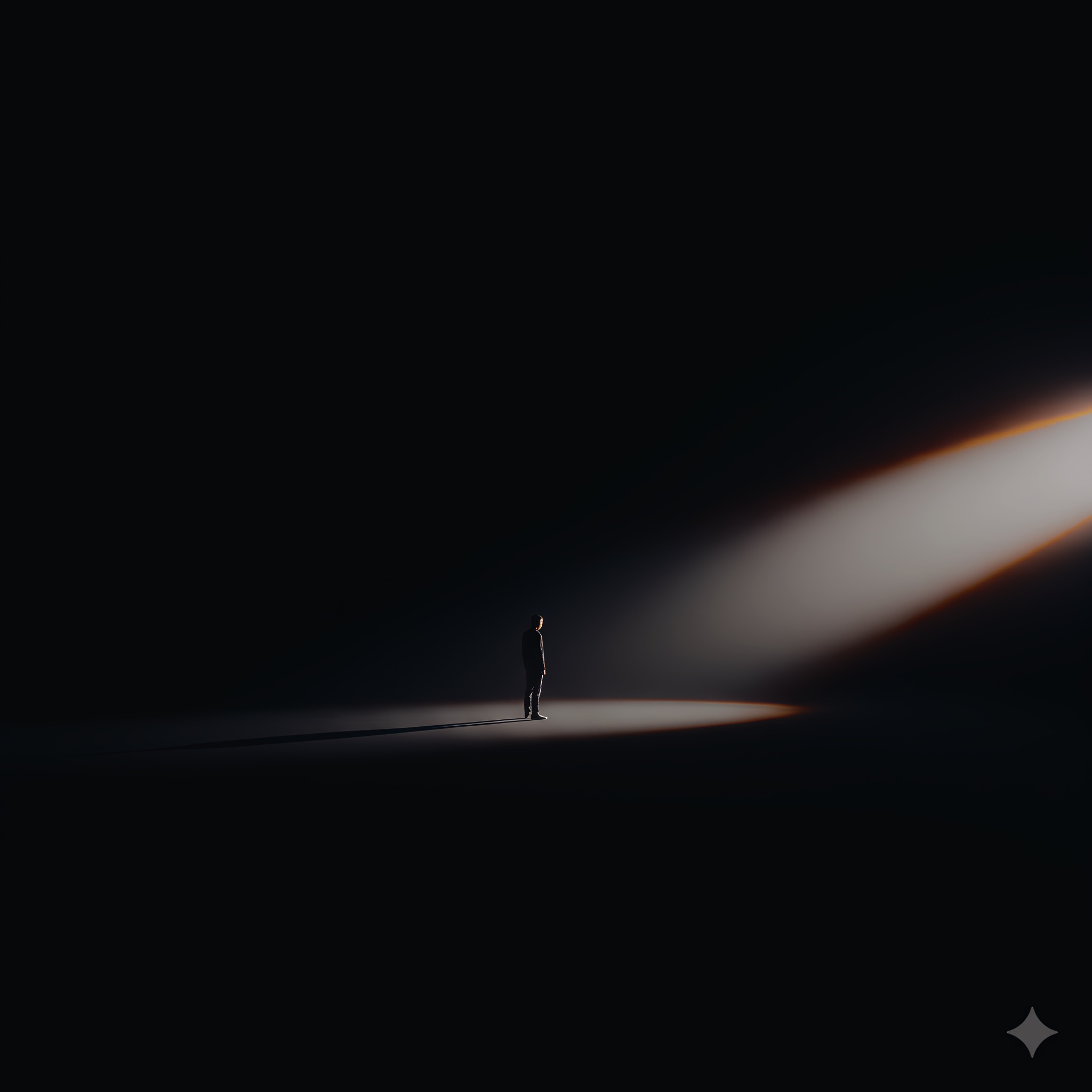 A figure standing in a beam of light